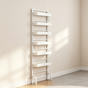 White Adjustable Height Slim Freestanding Behind Door Rack