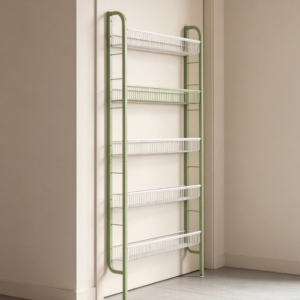 White+Green 5-Tier Slim Behind Door Bathroom Shelf
