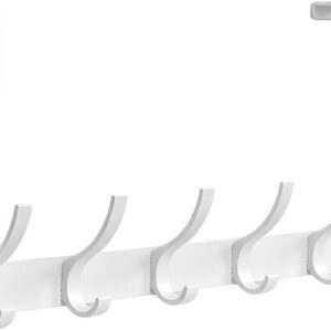 White 6-Double Hook Over Door Rack 7.4" Arms No Drill