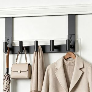 Black 5-Hook Stainless Steel Over Door Towel Rack Heavy Duty