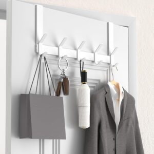 Glossy White Double-Hook Over Door Rack 7" Arms Heavy Duty