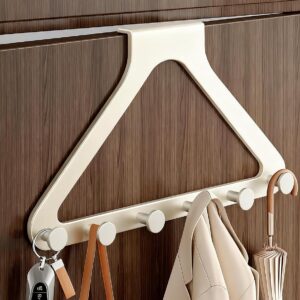 Cream White 6-Hook Over Door Hanger Matte Metal No Drill